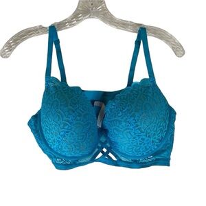 Adored By Adore Me Bra Women Blue Dakota Floral Lace Contour Mesh 40C Underwire